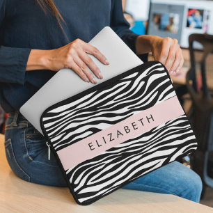 Housse Pour Ordinateur Portable Impression Zèbre, Grilles, Noir Et Blanc, Votre No