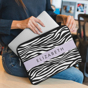 Housse Pour Ordinateur Portable Impression Zèbre, Grilles, Noir Et Blanc, Votre No