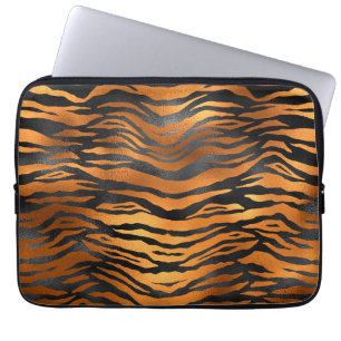 Housse Pour Ordinateur Portable Imprimé animalier rayures de tigre noir marron gla
