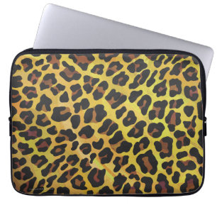 Housse Pour Ordinateur Portable Imprimé Brun et Jaune Léopard