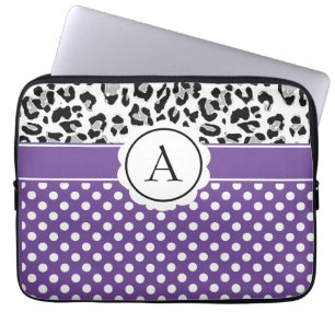 Housse Pour Ordinateur Portable Imprimé monogramme à pois et animaux féminins hous