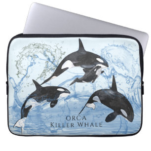 Housse Pour Ordinateur Portable Incroyable Orques d'aquarelle noire et blanche