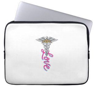 Housse Pour Ordinateur Portable Infirmière Amour Caducée Floral Médical Design Ver