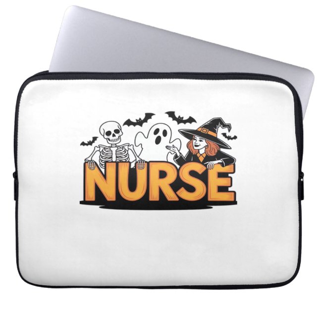 Housse Pour Ordinateur Portable Infirmière - Halloween - avec fantôme, sorcière et (Devant)