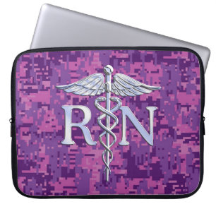 Housse Pour Ordinateur Portable Infirmière inscrite Silver Caduceus Camouflage ros