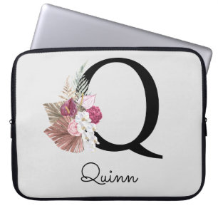 Housse Pour Ordinateur Portable Initiale Q Broderie Rose Bohème Florale