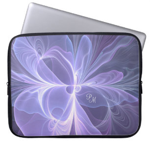 Housse Pour Ordinateur Portable Initiales d'art fractal moderne abstrait violet