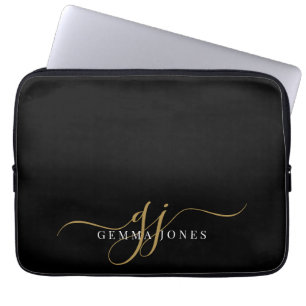Housse Pour Ordinateur Portable Initiales de monogramme de script or minimaliste n