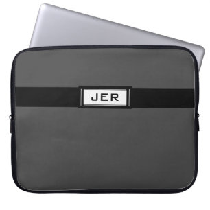 Housse Pour Ordinateur Portable Initiales modernes monogrammées homme Gris Noir Co
