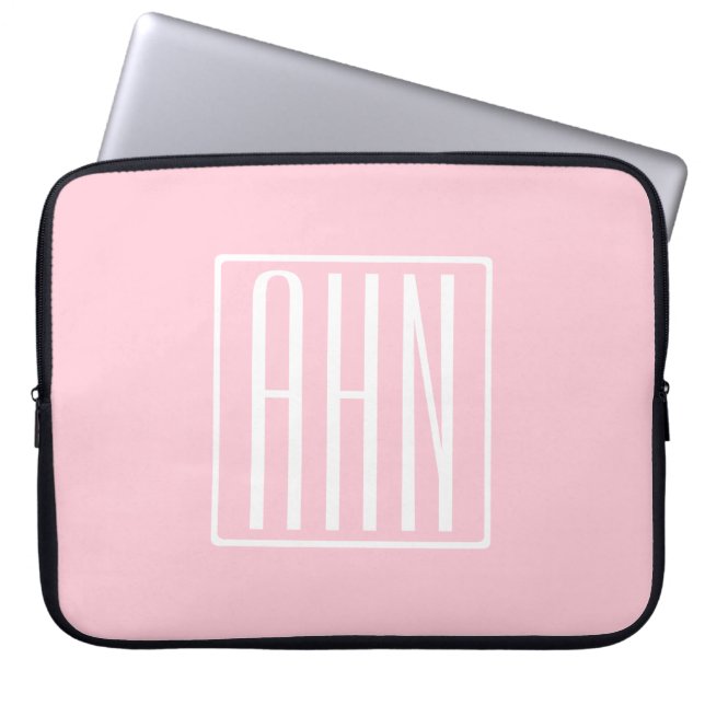 Housse Pour Ordinateur Portable Initiales Monogramme | Blanc Sur Rose Clair (Devant)