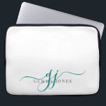 Housse Pour Ordinateur Portable Initiales Monogramme de script vert minimaliste<br><div class="desc">Un chic script moderne design vert initialise monogramme sur blanc,  avec un script dramatique initial avec des swashes et votre nom complet dans un type serif moderne.</div>