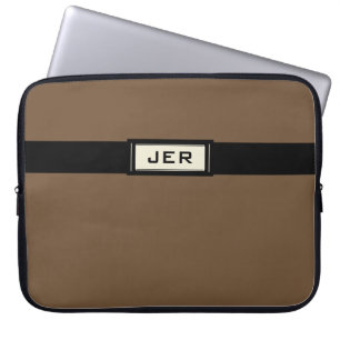 Housse Pour Ordinateur Portable Initiales Monogramme Modernes Marron Noir pour Hom