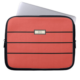 Housse Pour Ordinateur Portable Initiales Monogrammées Modernes Rouge Noir Minimal