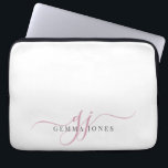 Housse Pour Ordinateur Portable Initiales Monogrammes de script rose minimaliste<br><div class="desc">Un chic script moderne et design rose initials monogramme sur blanc,  avec un script dramatique initial avec des swashes et votre nom complet dans un type serif moderne.</div>