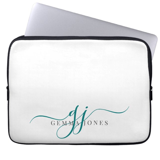 Housse Pour Ordinateur Portable Initiales turquoise Monogramme de script minimalis (Devant)
