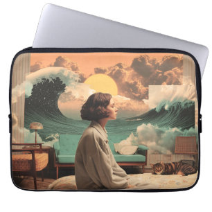 Housse Pour Ordinateur Portable Intérieur surréaliste avec femme et chat