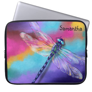 Housse Pour Ordinateur Portable Iridescente Dragonfly Watercolor Arc-en-ciel avec