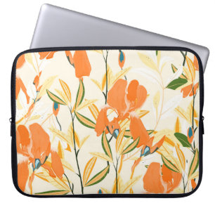 Housse Pour Ordinateur Portable Iris orange : motif floral transparent