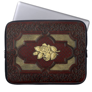 Housse Pour Ordinateur Portable Ivory Roses on Mahogany Leather