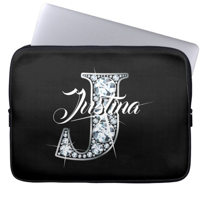 Housse Pour Ordinateur Portable J Faux Diamond Bling Monogram (Devant)