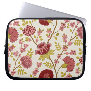 Housse Pour Ordinateur Portable Jacobean Floral Lg Motif Reds Pinks Gold Crème