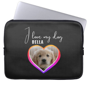 Housse Pour Ordinateur Portable J'aime mon chien Coeur Photo Nom de l'animal