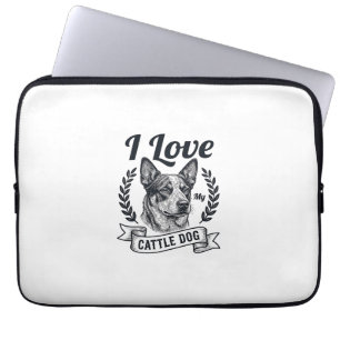 Housse Pour Ordinateur Portable J'aime mon chien de troupeau gravure vintage Desig