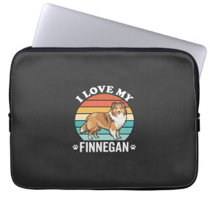 Housse Pour Ordinateur Portable J'aime mon Finnegan Sheltie Retro Sunset