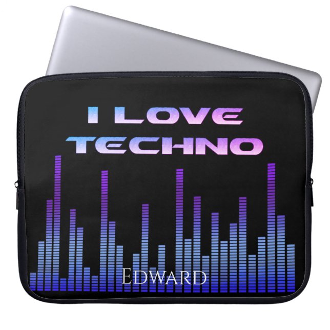 Housse Pour Ordinateur Portable J'aime Techno (Devant)