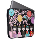 Housse Pour Ordinateur Portable Japonais Kokeshi Dolls Noir (Devant droit)