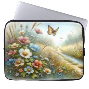 Housse Pour Ordinateur Portable Jardin de papillons de la prairie fleurie