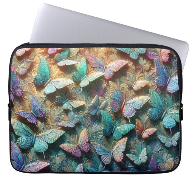 Housse Pour Ordinateur Portable Jardin de papillons iridescent (Devant)