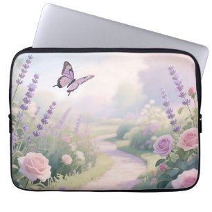 Housse Pour Ordinateur Portable Jardin de roses lavande rêveur Allée des papillons
