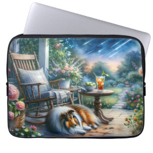 Housse Pour Ordinateur Portable Jardin étoilé sous le porche de la maison Sheltie