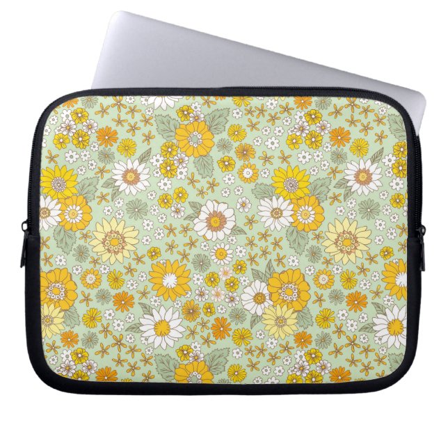 Housse Pour Ordinateur Portable Jardin Floral Jaune Motif (Devant)