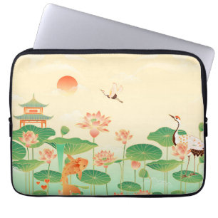 Housse Pour Ordinateur Portable Jardin japonais Étang de carpes koï et Nymphéas Ar