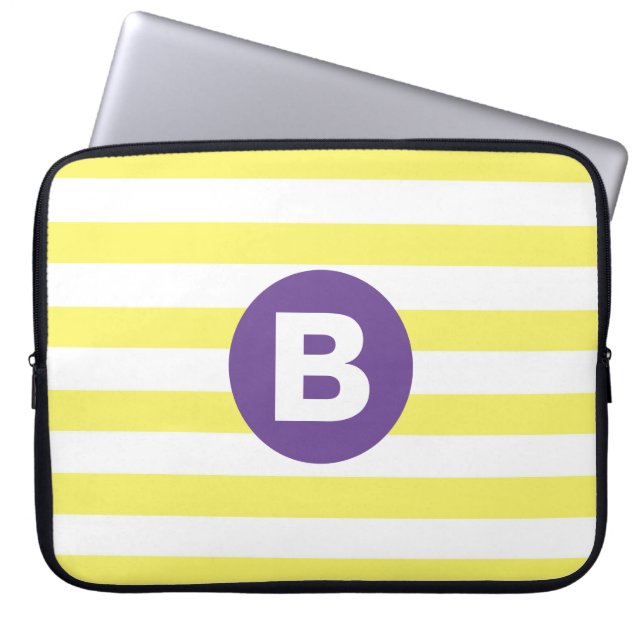 Housse Pour Ordinateur Portable Jaune ensoleillé rayé monogramme violet (Devant)