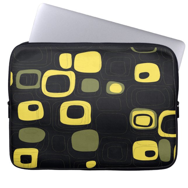 Housse Pour Ordinateur Portable Jaune, Lime, Noir Retro Art Abstrait (Devant)