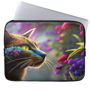 Housse Pour Ordinateur Portable Joli chat à fleurs d'Imaginaire
