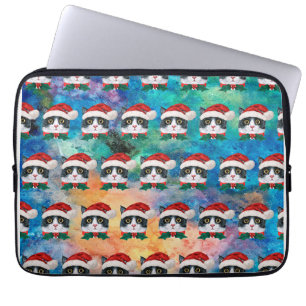 Housse Pour Ordinateur Portable Joli Chat de Noël noir et blanc Façades Motif