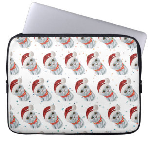 Housse Pour Ordinateur Portable Joli chat gris argenté avec collier de Noël pour c