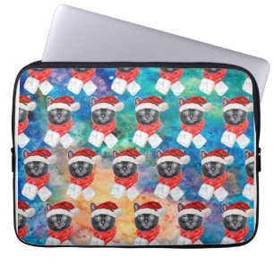 Housse Pour Ordinateur Portable Joli Chat Noir Drôle de Fêtes de Noël
