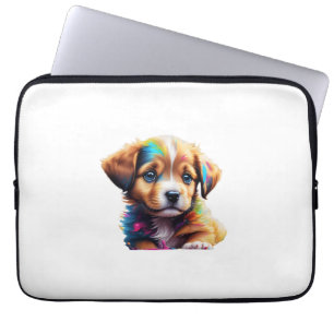 Housse Pour Ordinateur Portable Joli chiot aux couleurs liquides