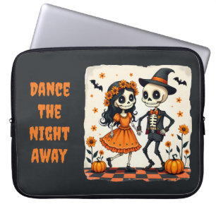 Housse Pour Ordinateur Portable Joli couple de squelettes d'Halloween en orange