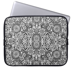 Housse Pour Ordinateur Portable Joli floral paisley noir blanc