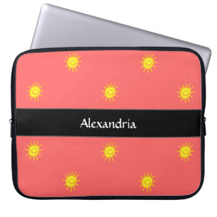 Housse Pour Ordinateur Portable Joli nom personnalisé visage heureux soleil corail