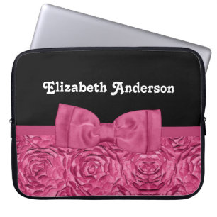 Housse Pour Ordinateur Portable Joli rose et noir Rose Floral Chic Bow