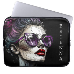 Housse Pour Ordinateur Portable Jolie femme avec lunettes de soleil et rouge à lèv