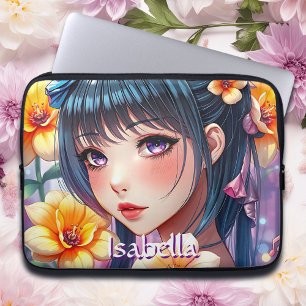 Housse Pour Ordinateur Portable Jolie fille Anime avec Daffodiles Personnalisé