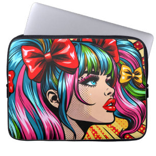 Housse Pour Ordinateur Portable Jolie fille de bande dessinée pop art avec des rub